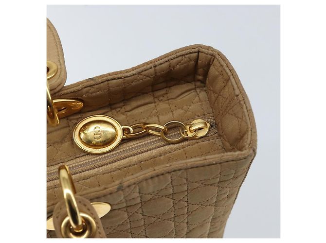 Christian Dior Borsa Lady Dior in nylon beige e oro Auth ep13008 D'oro - vista 10