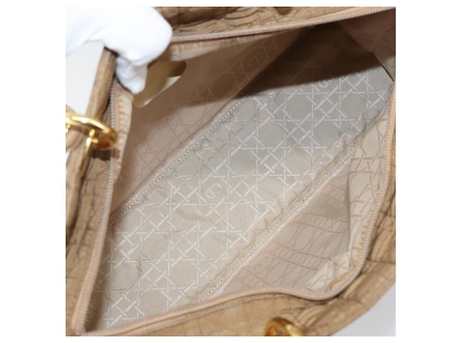Christian Dior Borsa Lady Dior in nylon beige e oro Auth ep13008 D'oro - vista 11