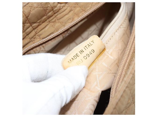 Christian Dior Borsa Lady Dior in nylon beige e oro Auth ep13008 D'oro - vista 12