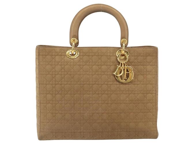 Christian Dior Borsa Lady Dior in nylon beige e oro Auth ep13008 D'oro - vista 13