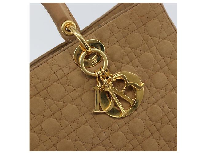 Christian Dior Borsa Lady Dior in nylon beige e oro Auth ep13008 D'oro - vista 17