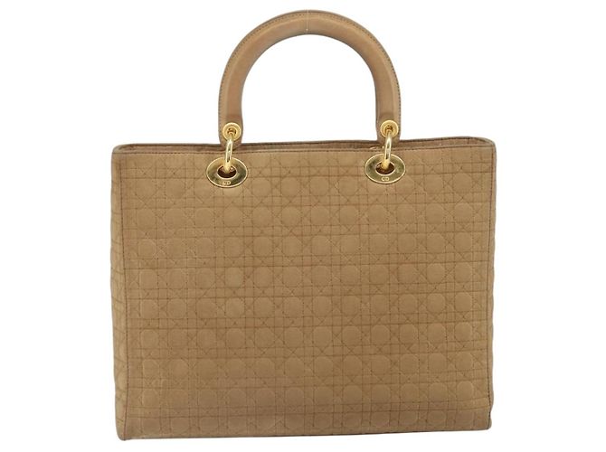 Christian Dior Borsa Lady Dior in nylon beige e oro Auth ep13008 D'oro - vista 2
