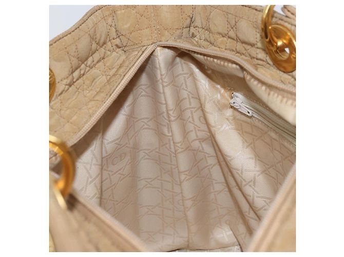 Christian Dior Borsa Lady Dior in nylon beige e oro Auth ep13008 D'oro - vista 20