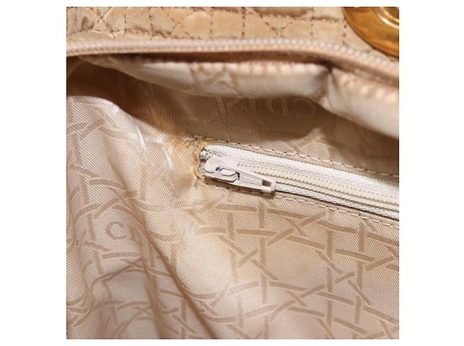 Christian Dior Borsa Lady Dior in nylon beige e oro Auth ep13008 D'oro - vista 21