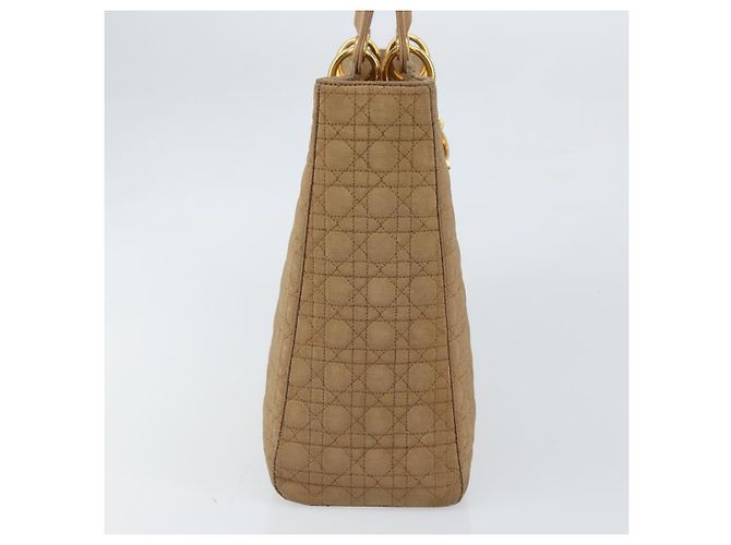 Christian Dior Borsa Lady Dior in nylon beige e oro Auth ep13008 D'oro - vista 3