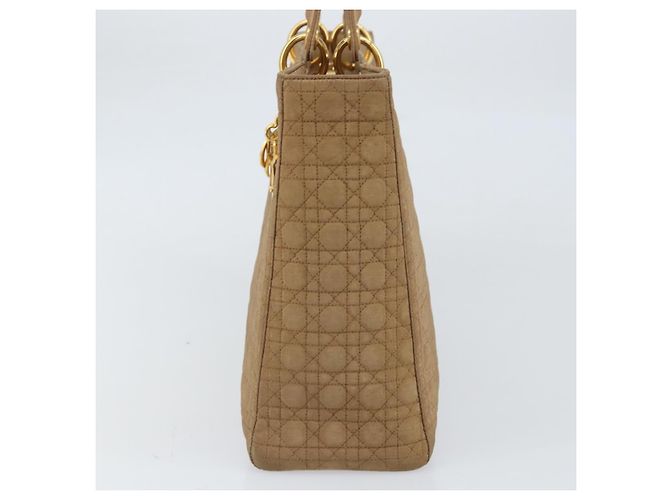 Christian Dior Borsa Lady Dior in nylon beige e oro Auth ep13008 D'oro - vista 4