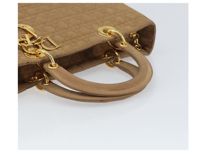 Christian Dior Borsa Lady Dior in nylon beige e oro Auth ep13008 D'oro - vista 7