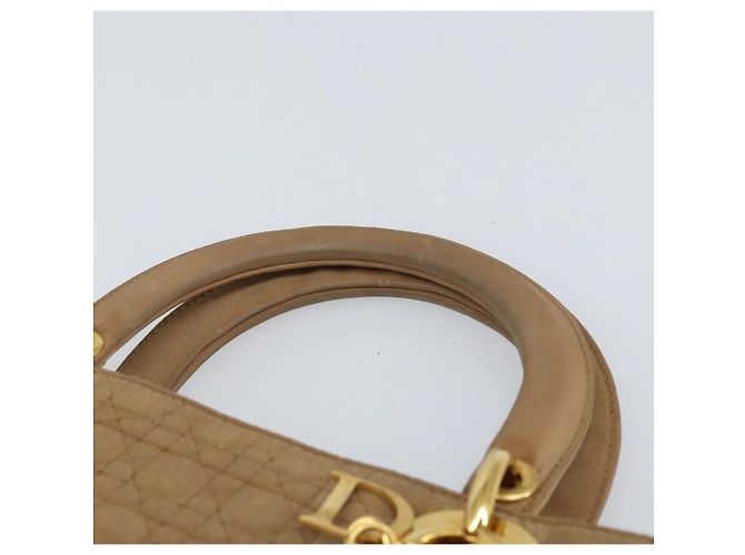 Christian Dior Borsa Lady Dior in nylon beige e oro Auth ep13008 D'oro - vista 8