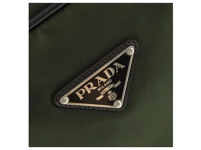 Borsa da lavoro PRADA in nylon khaki argento autentica mr1754 Cachi - vista 18