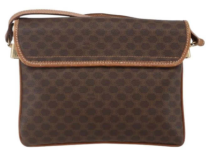 Céline CELINE Macadam Canvas Schultertasche aus PVC-Leder Braun Gold Auth ep13304 Golden - Ansicht 2