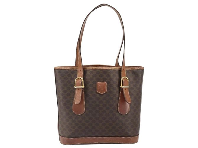 Céline Borsa a mano in tela Macadam CELINE in pelle PVC marrone oro Auth bs33103 D'oro - vista 13