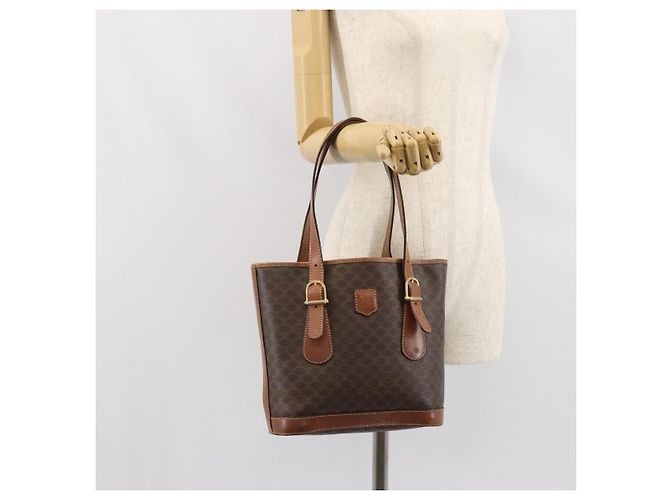 Céline Borsa a mano in tela Macadam CELINE in pelle PVC marrone oro Auth bs33103 D'oro - vista 24