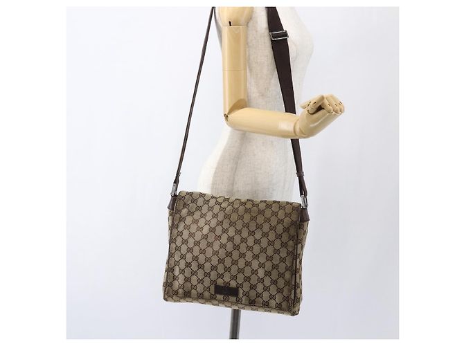 Borsa a Spalla GG Canvas Gucci Beige Argento 146236 Auth bs33191 - vista 23