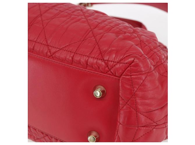 Bolso de mano de cuero Christian Dior 2 en 1 Rojo Dorado Auth bs32842 Roja - vista 10