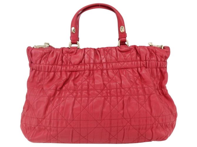 Bolso de mano de cuero Christian Dior 2 en 1 Rojo Dorado Auth bs32842 Roja - vista 13