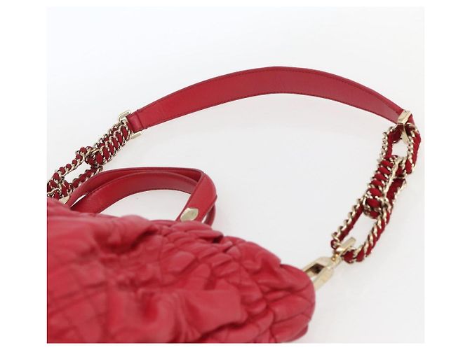 Bolso de mano de cuero Christian Dior 2 en 1 Rojo Dorado Auth bs32842 Roja - vista 14