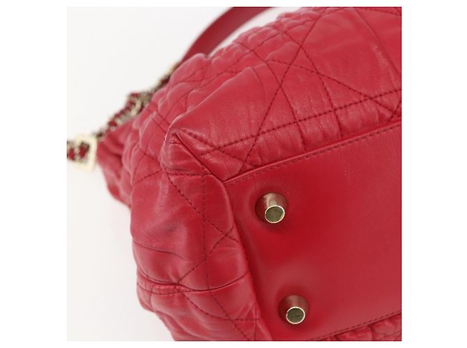 Bolso de mano de cuero Christian Dior 2 en 1 Rojo Dorado Auth bs32842 Roja - vista 15
