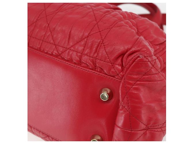Bolso de mano de cuero Christian Dior 2 en 1 Rojo Dorado Auth bs32842 Roja - vista 16