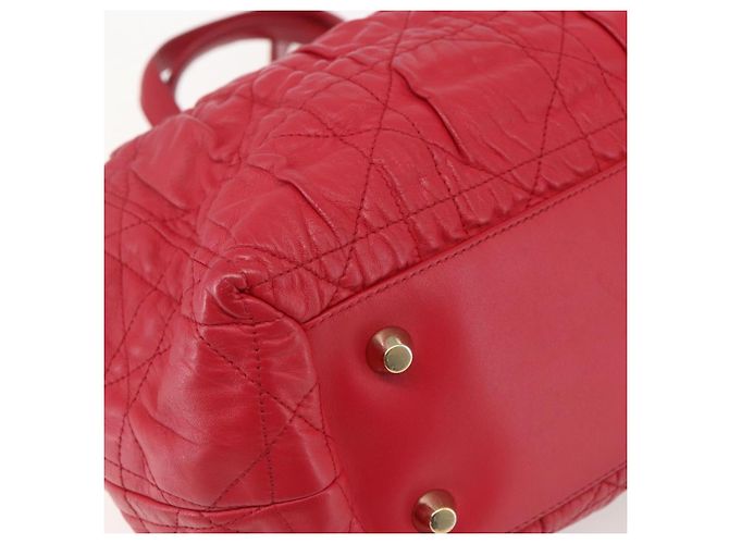 Bolso de mano de cuero Christian Dior 2 en 1 Rojo Dorado Auth bs32842 Roja - vista 17