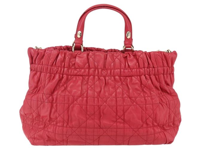Bolso de mano de cuero Christian Dior 2 en 1 Rojo Dorado Auth bs32842 Roja - vista 2