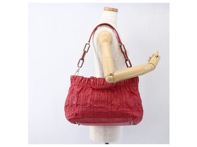 Bolso de mano de cuero Christian Dior 2 en 1 Rojo Dorado Auth bs32842 Roja - vista 23