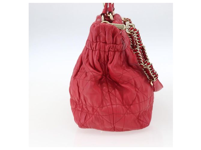Bolso de mano de cuero Christian Dior 2 en 1 Rojo Dorado Auth bs32842 Roja - vista 3