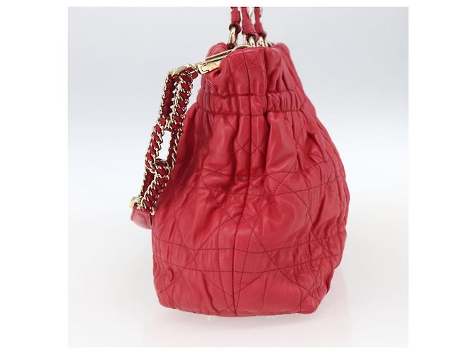 Bolso de mano de cuero Christian Dior 2 en 1 Rojo Dorado Auth bs32842 Roja - vista 4