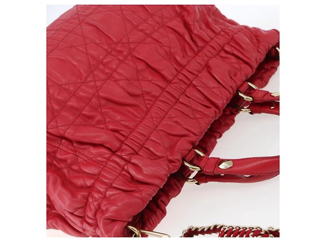 Bolso de mano de cuero Christian Dior 2 en 1 Rojo Dorado Auth bs32842 Roja - vista 6