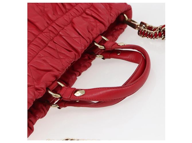 Bolso de mano de cuero Christian Dior 2 en 1 Rojo Dorado Auth bs32842 Roja - vista 7