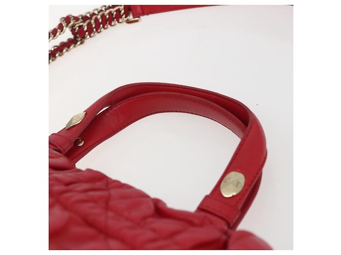 Bolso de mano de cuero Christian Dior 2 en 1 Rojo Dorado Auth bs32842 Roja - vista 8