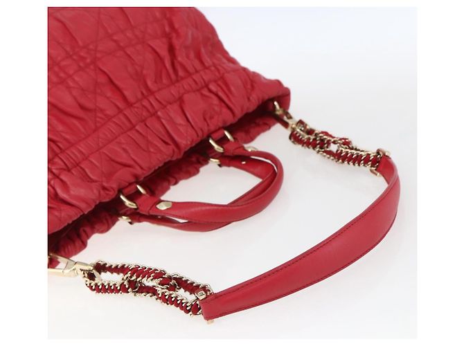 Bolso de mano de cuero Christian Dior 2 en 1 Rojo Dorado Auth bs32842 Roja - vista 9