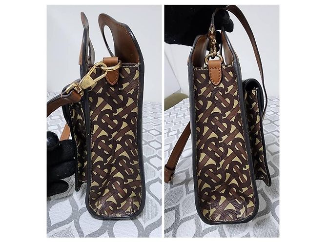 Borsa a Spalla Pocket Mini Monogram Stripe E-Canvas Burberry Marrone/Nero/Bianco - vista 5