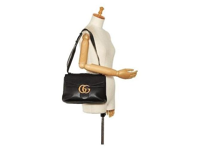 Borsa a spalla media Marmont in pelle martellata nera GUCCI Nero - vista 17