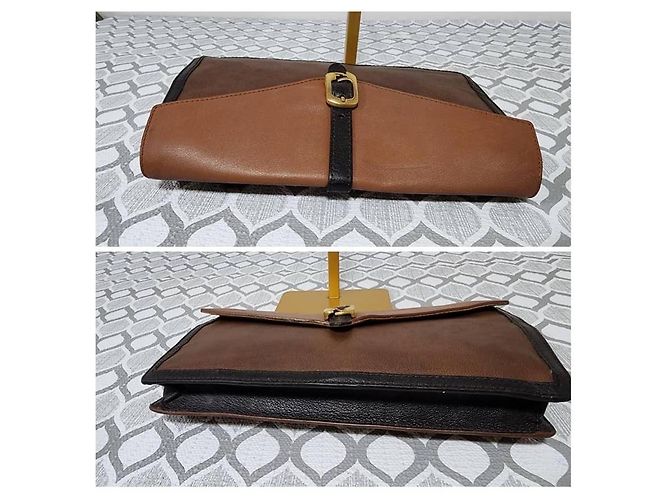 Clutch Fendista in pelle e pelle verniciata nera/marrone Nero - vista 5