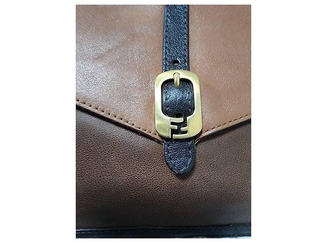 Clutch Fendista in pelle e pelle verniciata nera/marrone Nero - vista 6