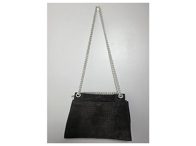 Ikks The 1 Handtasche aus schwarzem Croco-Leder gesteppt Größe L - Ansicht 11