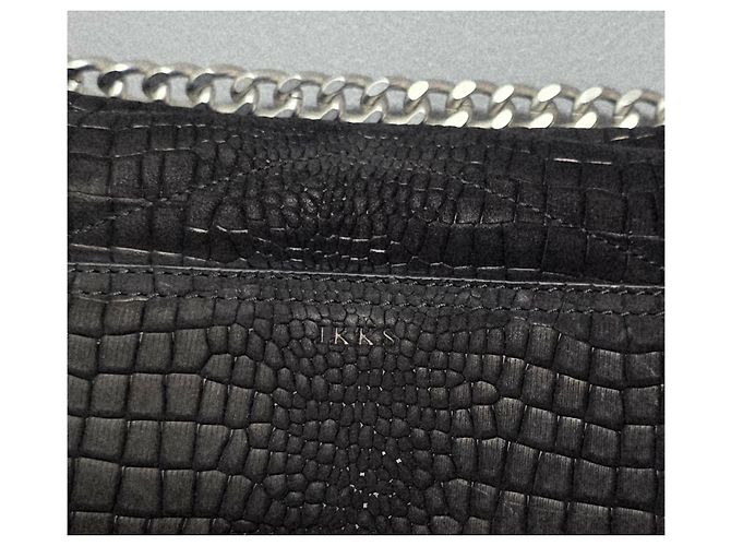 Ikks The 1 Handtasche aus schwarzem Croco-Leder gesteppt Größe L - Ansicht 12