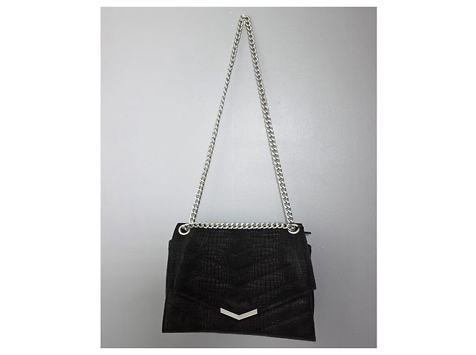 Ikks The 1 Handtasche aus schwarzem Croco-Leder gesteppt Größe L - Ansicht 13