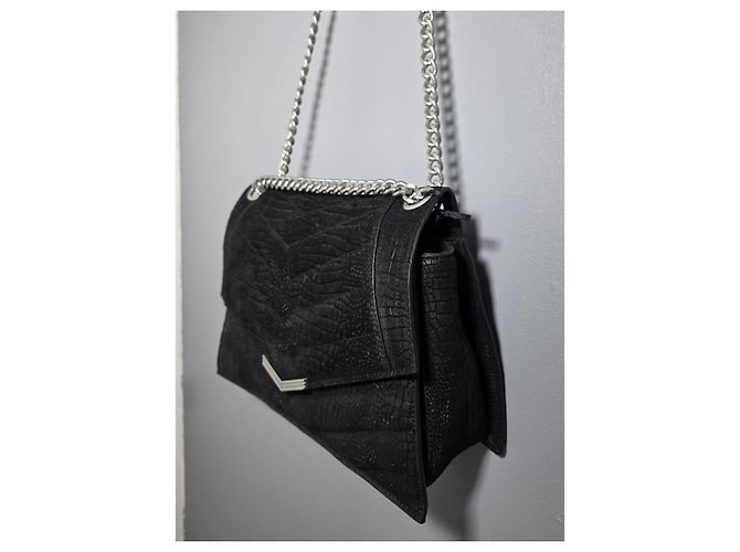 Ikks The 1 Handtasche aus schwarzem Croco-Leder gesteppt Größe L - Ansicht 14