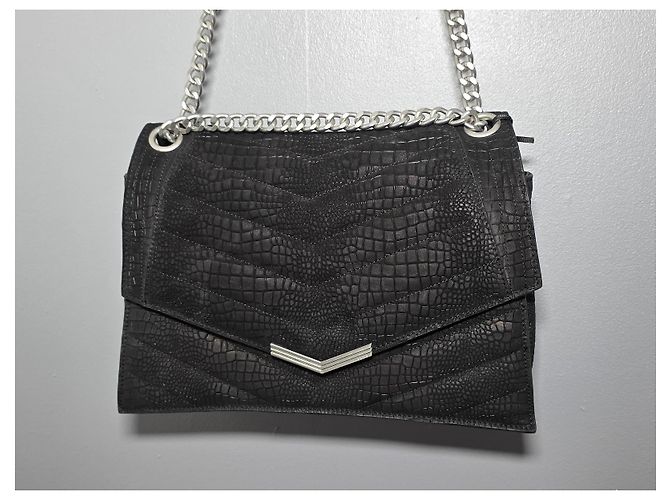 Ikks The 1 Handtasche aus schwarzem Croco-Leder gesteppt Größe L - Ansicht 16
