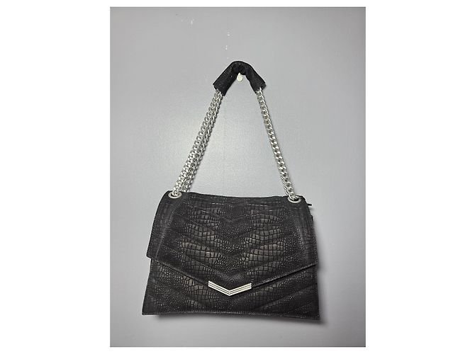 Ikks The 1 Handtasche aus schwarzem Croco-Leder gesteppt Größe L - Ansicht 4