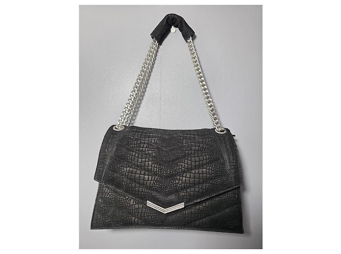 Ikks The 1 Handtasche aus schwarzem Croco-Leder gesteppt Größe L - Ansicht 8
