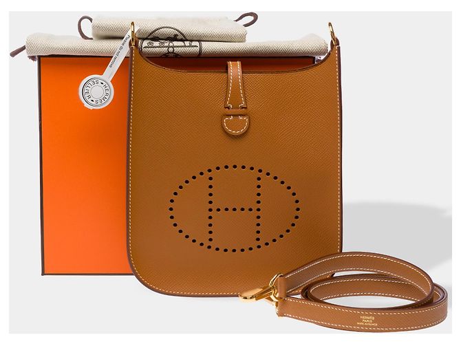 Hermès Borsa HERMES Mini Evelyne in Pelle Dorata - 103322 D'oro - vista 2