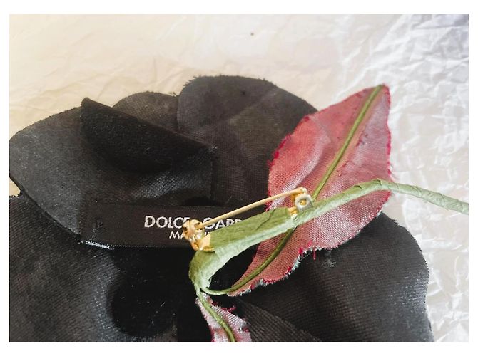 Wunderschöne DOLCE & GABBANA Blumenbrosche mit Samtblütenblättern und Blättern Schwarz Grün Haselnuss - Ansicht 10