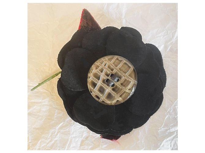 Wunderschöne DOLCE & GABBANA Blumenbrosche mit Samtblütenblättern und Blättern Schwarz Grün Haselnuss - Ansicht 12