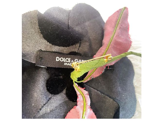 Wunderschöne DOLCE & GABBANA Blumenbrosche mit Samtblütenblättern und Blättern Schwarz Grün Haselnuss - Ansicht 9