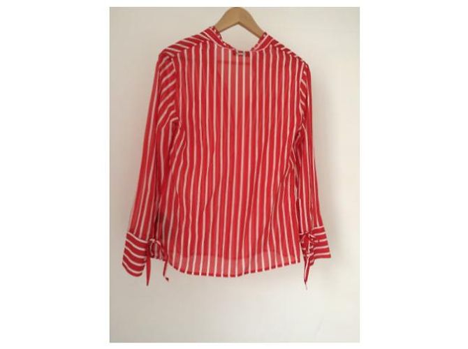 One step Blusa de seda de algodão listrada Branco Vermelho - vista 2
