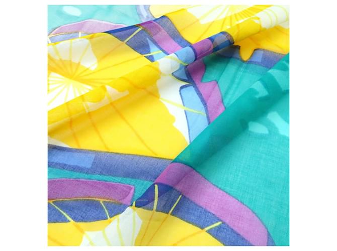 Chal grande de algodón Hermès Multicolor Verde Amarillo - vista 3