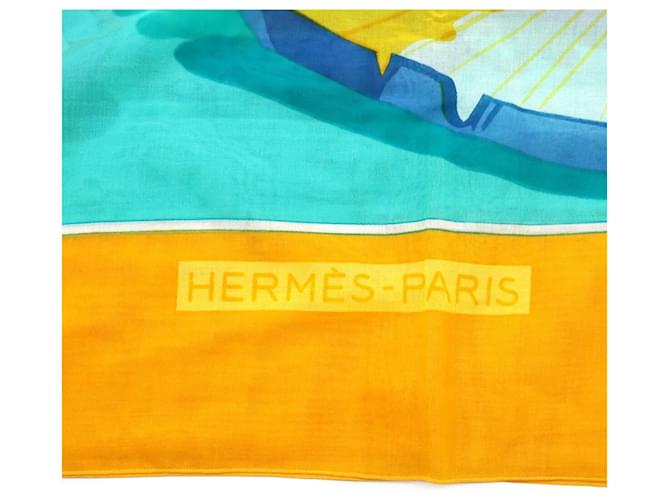 Chal grande de algodón Hermès Multicolor Verde Amarillo - vista 4