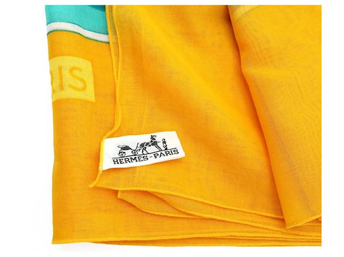 Chal grande de algodón Hermès Multicolor Verde Amarillo - vista 5